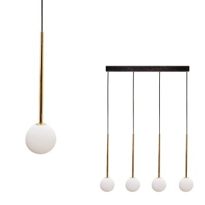 Lampa wisząca na listwie ALI z czterema szklanymi, białymi kulami Zuma Line