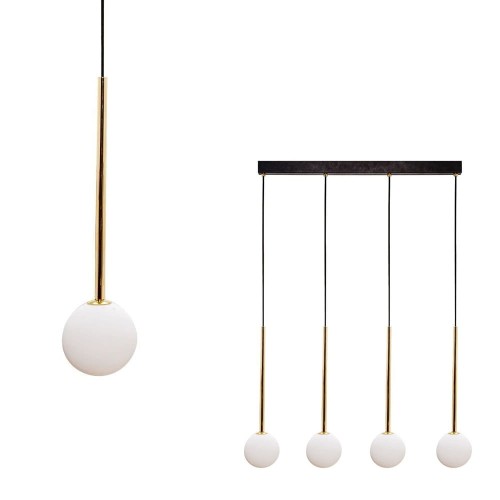 Lampa wisząca na listwie ALI z czterema szklanymi, białymi kulami Zuma Line