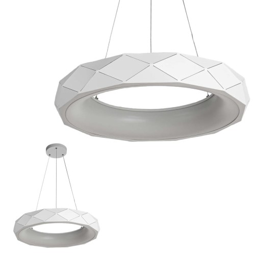 Lampa wisząca REUS 36W LED biały pierścień z geometrycznym wzorem Light Prestige