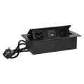 Gniazdo meblowe wpuszczane w blat z ładowarką USB i przewodem 1,5m 2x2P+Z, 2xUSB (typ A+C; 3,6A), czarne  Orno