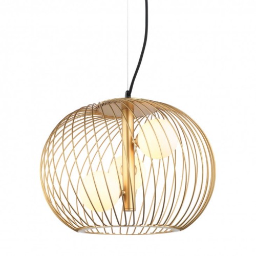 Lampa wisząca Clarisa druciany, złoty klosz zewnętrzny z 3 szklanymi kulami Italux