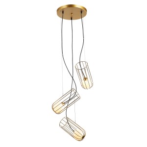 Lampa wisząca złota Coco na okrągłej rozecie z trzema szklanymi kloszami Italux