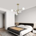 Lampa wisząca Dorado 6 na złotym stelażu z białymi, szklanymi kloszami Light Prestige