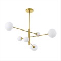 Lampa wisząca Dorado 6 na złotym stelażu z białymi, szklanymi kloszami Light Prestige