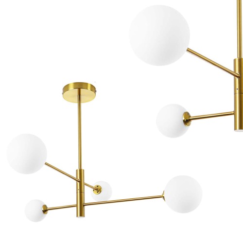 Lampa wisząca Dorado 4 na złotym stelażu z kulistymi, szklanymi kloszami Light Prestige