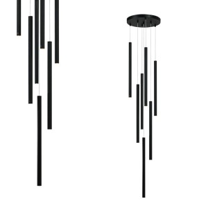 Lampa wisząca czarna LUNGO na okrągłej rozecie 7 rurek sopli Light Prestige