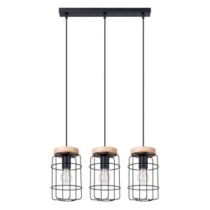 Lampa wisząca GOTTO 3L czarny/drewno E27 3x15W IP20 SL.1264 SOLLUX