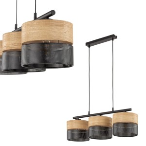 Lampa wisząca NICOL 3 - punktowa czarny/dąb naturalny 4801 TK Lighting