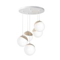 Lampa wisząca SFERA WOOD na okrągłej rozecie ze szklanymi kloszami i drewianymi elementami Milagro