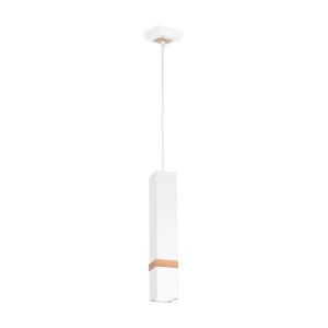 Lampa wisząca VIDAR WHITE biała prostokątna tuba z drewnem Milagro
