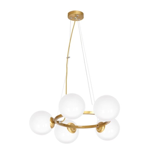 Lampa wisząca VIENNA białe, szklane kule na obręczy w kolorze miedzi Milagro
