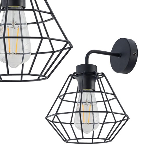 Kinkiet DIAMOND NEW BLACK czarny z drucianym kloszem na 1 żarówkę E27 TK Lighting