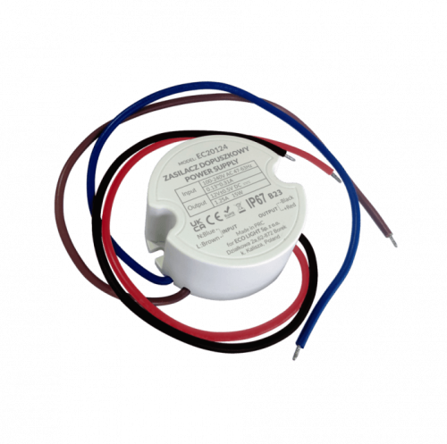 Zasilacz do puszk fi60 1,25A 15W 12V IP67 50x50x22 EC20124 Eco Light