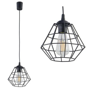Lampa wisząca DIAMOND NEW BLACK pojedynczy zwis z drucianym, czarnym kloszem TK Lighting