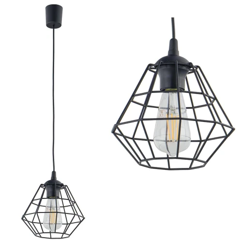 Lampa wisząca DIAMOND NEW BLACK pojedynczy zwis z drucianym, czarnym kloszem TK Lighting