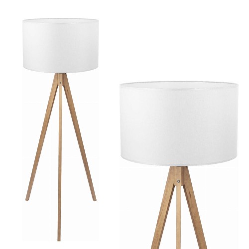 Lampa podłogowa TREVISO trójnożna drewniana z białym abażurem TK Lighting