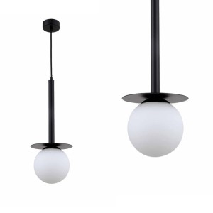 Lampa wisząca Roma 1 czarna z białą, szklaną kulą Light Prestige