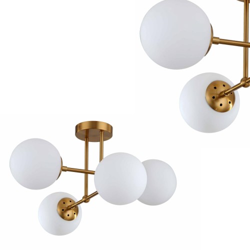 Lampa wisząca Roma 4 złota z okrągłymi kloszami z białego szkła Light Prestige