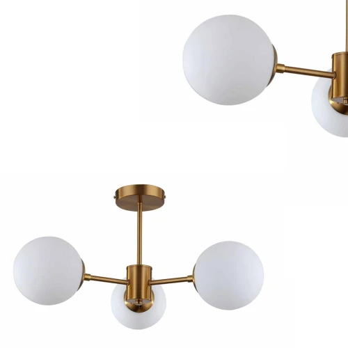 Lampa wisząca Roma 3 złota  białymi, szklanymi kloszami-kulami Light Prestige