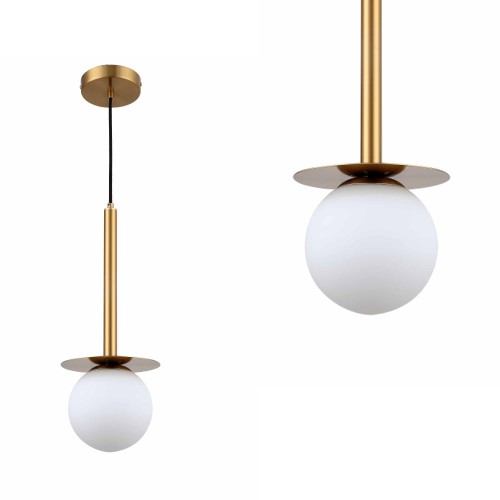 Lampa wisząca Roma 1 złota z białym, szklanym kloszem Light Prestige