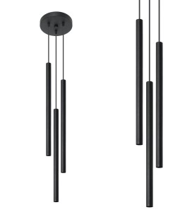 Lampa wisząca PASTELO 3P czarna z 3 rurkami na okrągłej rozecie SOLLUX
