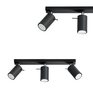 Lampa sufitowa czarna na listwie z 3 reflektorkami RING 3 SOLLUX