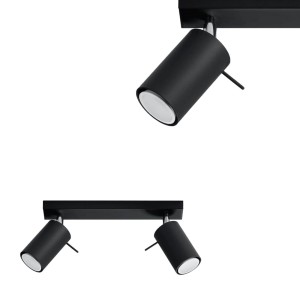 Lampa sufitowa czarna RING 2 z dwoma reflektorkami SOLLUX