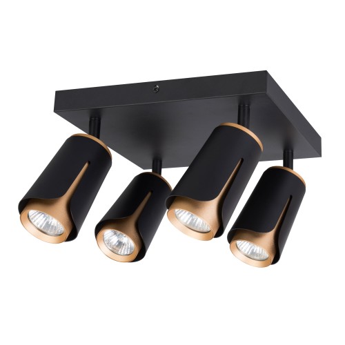 Kinkiet GU10 LED x4 czarny+złoty kwadrat XD-IK274B XUDO
