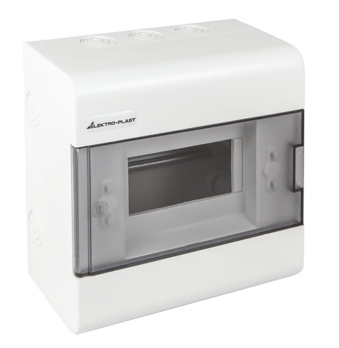 Rozdzielnia rozdzielnica natynkowa 6 modułów drzwi dymione tworzywo SRN-6