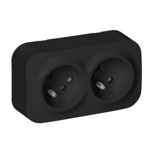 Gniazdo podwójne czarne IP20  2x2P+Z Orno 16A/230VAC