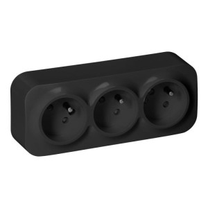Gniazdo potrójne czarne 2P+Z IP20, 16A, 230V AC Orno
