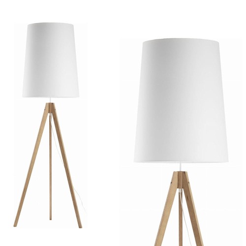 Lampa podłogowa WALZ WHITE na drewnianym trójnogu z białym abażurem TK Lighting
