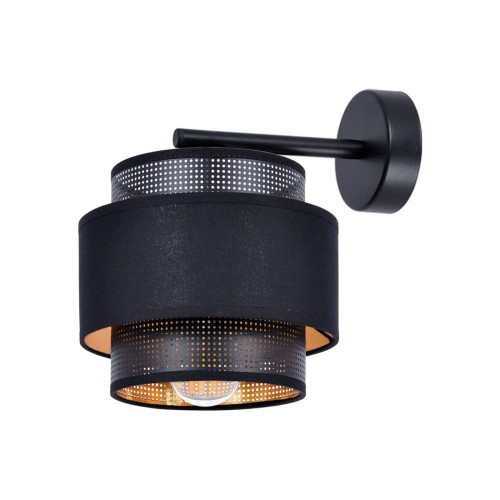 Kinkiet lampa ścienna z podwójnym abażurem na E27 czarno-złoty, do sypialni AMOS K-5284 Kaja Lighting