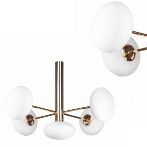 Lampa sufitowa OMI z czterema złotymi ramionami, szklane klosze, źródło 5*G9 - 1199 Zuma Line