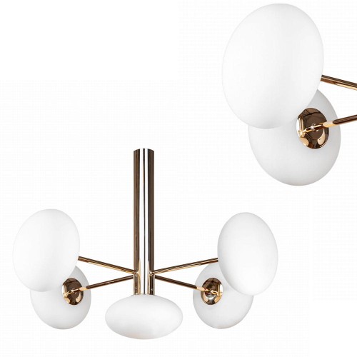 Lampa sufitowa OMI z czterema złotymi ramionami, szklane klosze, źródło 5*G9 - 1199 Zuma Line