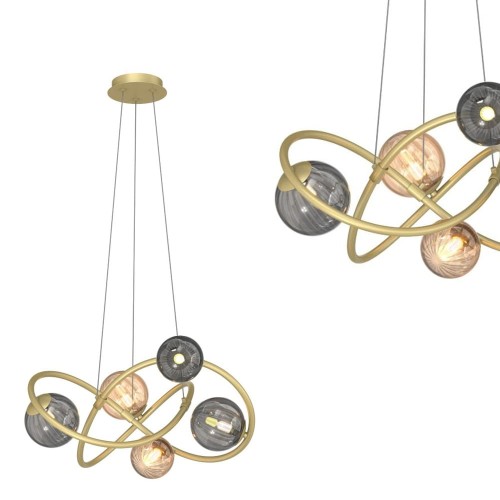 Lampa wisząca Arlon matowy złoty/dymne szare szkło/bursztynowe szkło MD4922-5-EGBDN Zuma Line