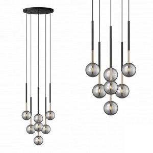 Lampa wisząca z dekoracyjnymi szklanymi kloszami ARCTURUS czarna nad stół - P0574-07F-SDFZ Zuma Line