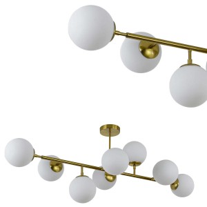 Lampa wisząca DORADO mleczne kule na złotej listwie Light Prestige