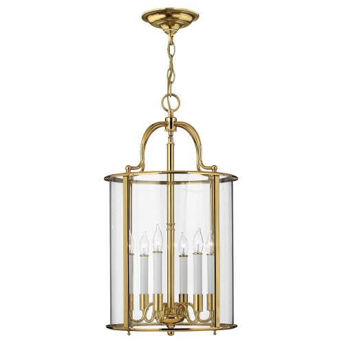 Duża lampa wisząca Gentry - 6 źródeł światła - Polerowany mosiądz HK-GENTRY-P-L-PB Elstead Lighting