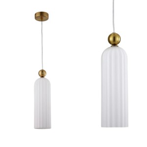 Lampa wisząca Piega 1 na złotej rozecie ze szklanym, białym kloszem Light Prestige