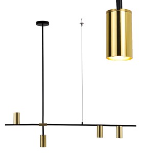 Lampa wisząca ARIZONA 4 pozioma z czterema kloszami w kszałcie tubek w kolorze złota Light Prestige