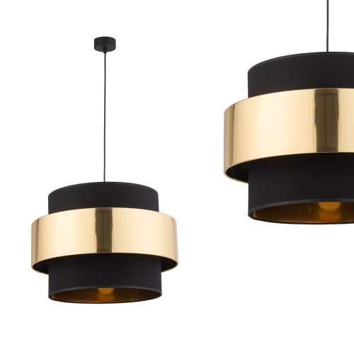 Lampa wisząca CALISTO nowoczesna, czarny klosz ze złotym wnętrzem i ringiem TK Lighting