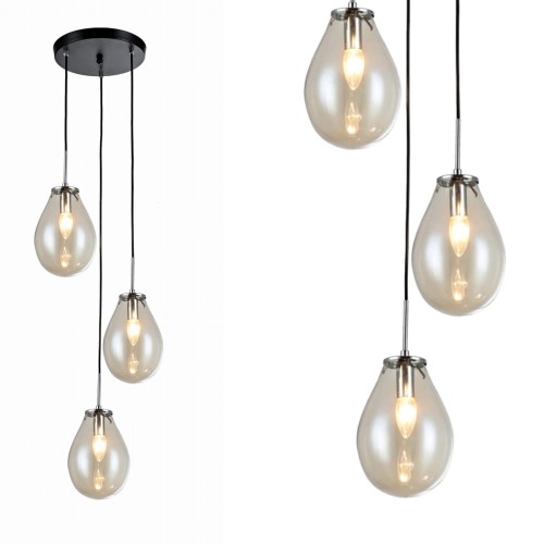 Lampa wisząca Fondi 3 na okrągłej rozetce ze szklanymi kloszami w kształcie łezki Light Prestige