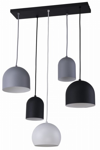 Lampa wisząca nowoczesna TEMPRE na prostokątnej rozecie z 5 kloszami o róznych kształtach w trzech kolorach TK Lighting