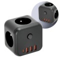 Rozgałęźnik  kostka czarna 3-gniazda z uziemieniem i wyłącznikiem + 4xUSB
