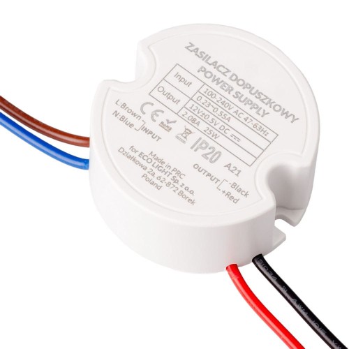Zasilacz do puszk fi60 2,08A 25W 12V IP67 50x50x22 EC20127 Eco Light