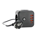 Przedłużacz czarny z przewodem 1,5m, 3-gniazda z uziemieniem i wyłącznikiem + 4xUSB