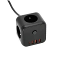 Przedłużacz czarny z przewodem 1,5m, 3-gniazda z uziemieniem i wyłącznikiem + 4xUSB