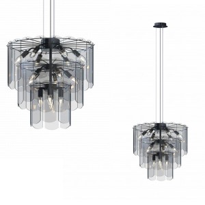 Elegancka lampa wisząca z szklanym kloszem NIRA czarna, do stylowego salonu - MD3523-14L-EBCN Zuma Line