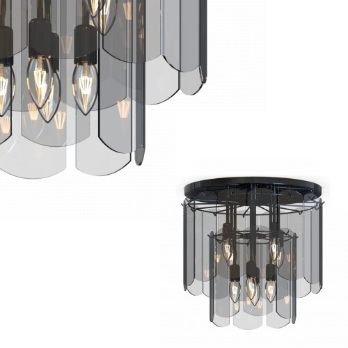 Lampa sufitowa NIRA czarny, szklany przydymiany klosz, źródło 8*E14 - MX3523-8M-EBCN Zuma Line